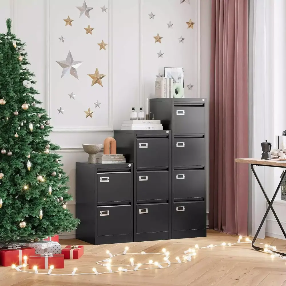 3 Drawer File Cabinet Lock Metal Filing Cabinet Home Office Black Letaya