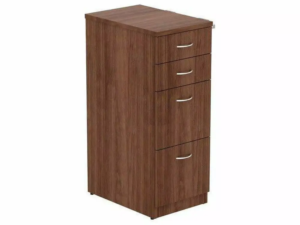 Lorell Walnut Laminate 4-Drawer File Cabinet 15.5 x 23.6 x 40.4 Inches Metal Frame Silver Pull
