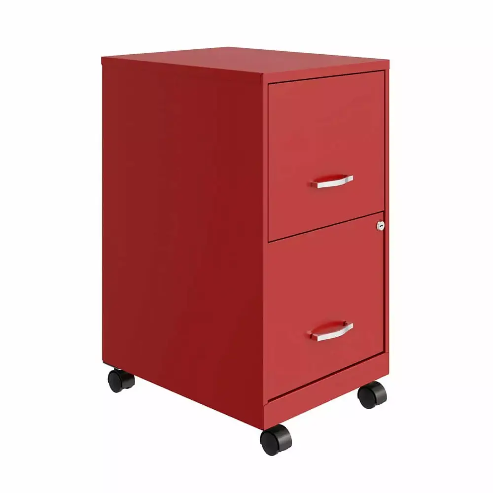 Pemberly Row 18in 2 Drawer Metal Mobile Smart Vertical File Cabinet Red Office Storage