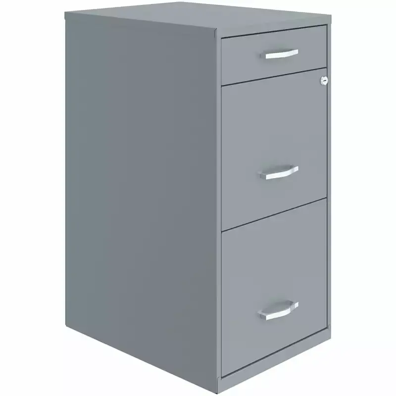 Pemberly Row 18 3-Drawer Metal File Cabinet Pencil Drawer Gray Office Use