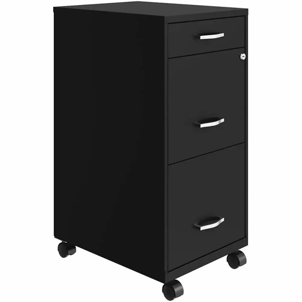 Pemberly Row 18 Deep 3 Drawer Mobile Metal Vertical File Cabinet Black