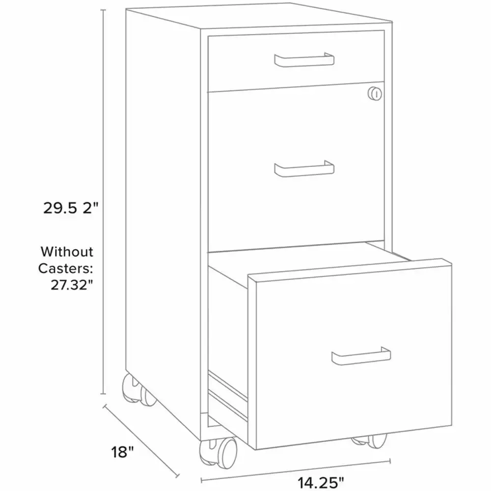 Pemberly Row 18 Deep 3 Drawer Mobile Metal Vertical File Cabinet Black