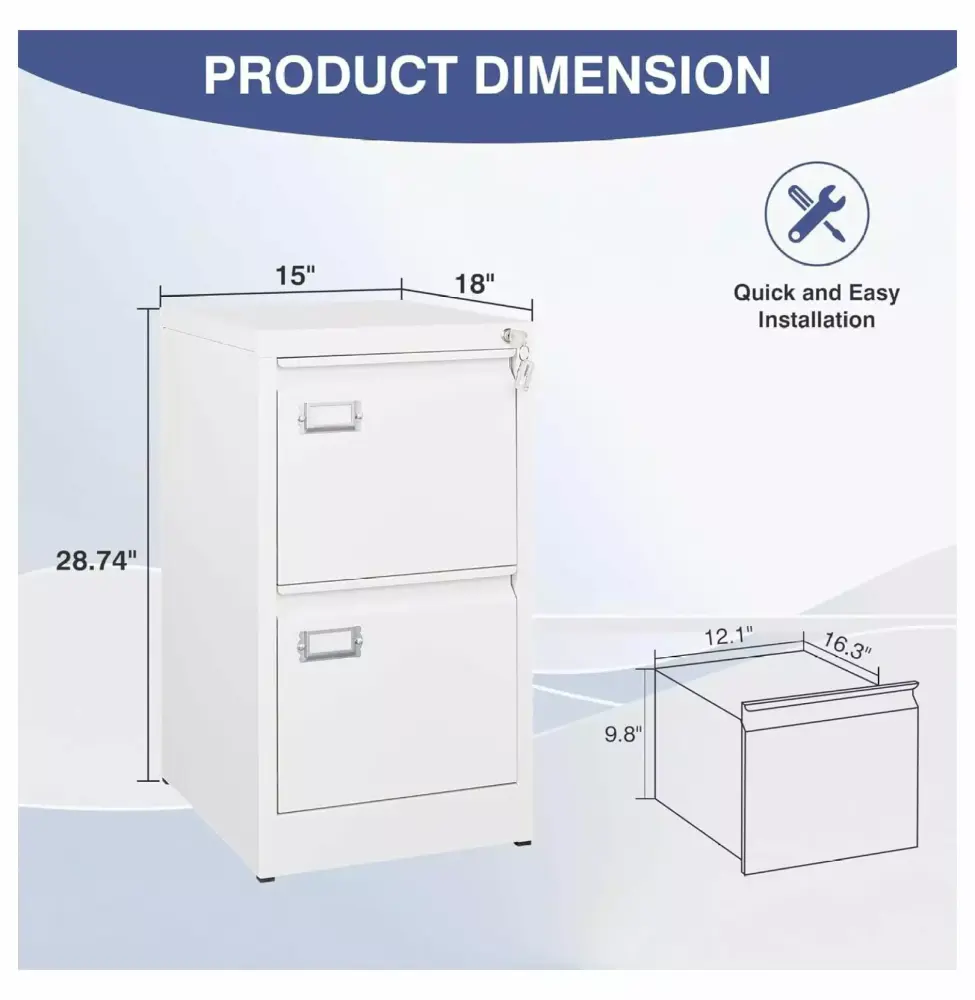 2 Drawer White Metal File Cabinet Lock 18 Deep Vertical Filing A4 Letter RinGol
