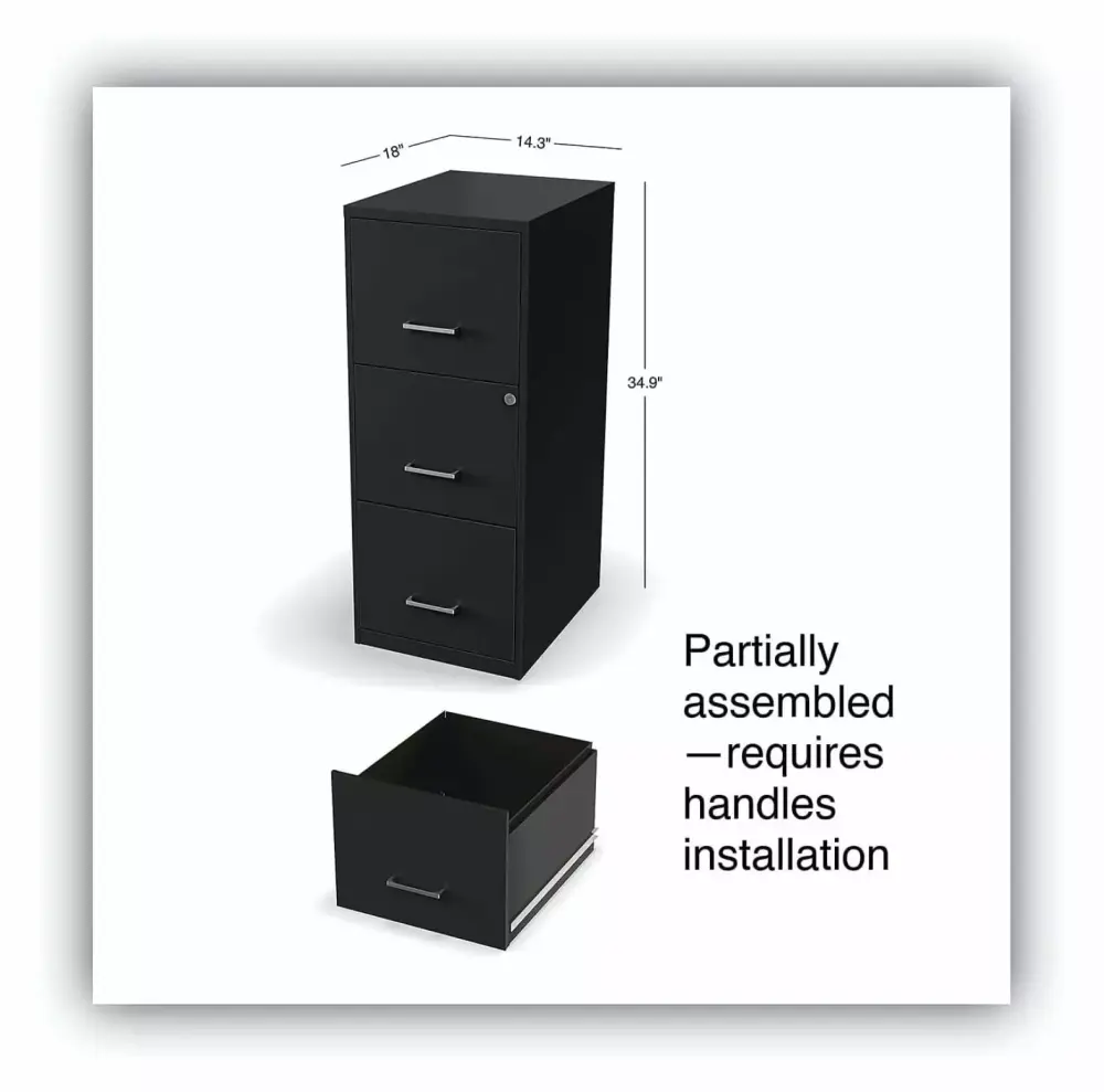 Soho Vertical File Cabinet 3 Drawers File/File/File Letter Black 14-inch x 18-inch x 34.9-inch SVF1835BL