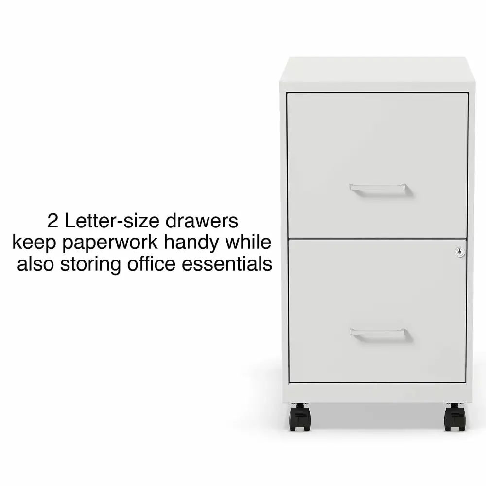 Staples 2-Drawer Mobile Vertical File Cabinet Letter Size Lockable 26.3H x 14.3W x 18.9D White