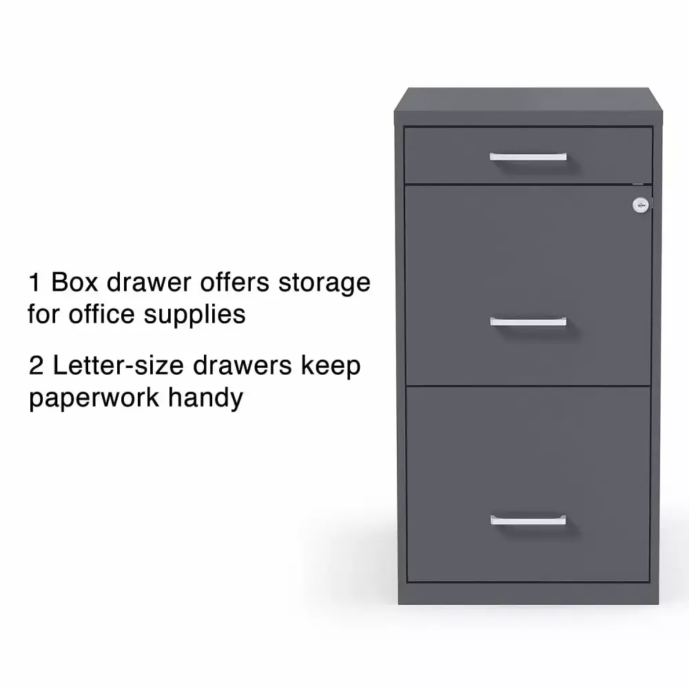 Staples 3-Drawer Vertical File Cabinet Locking Letter Size Charcoal 18D 2-Pack
