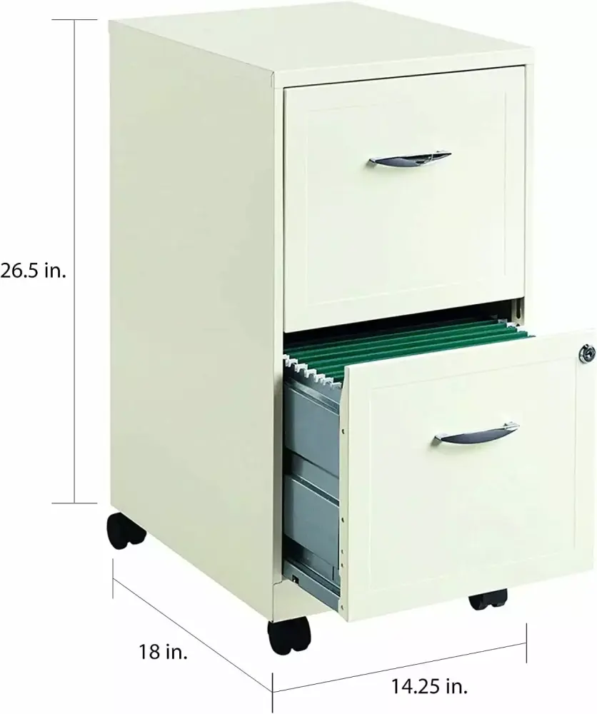 18 Inch 2 Drawer Mobile Smart Vertical File Cabinet Pearl White WQPOMGH