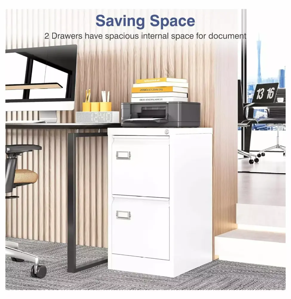 2 Drawer White Metal File Cabinet Lock 18 Deep Vertical Filing Home Office XingBack