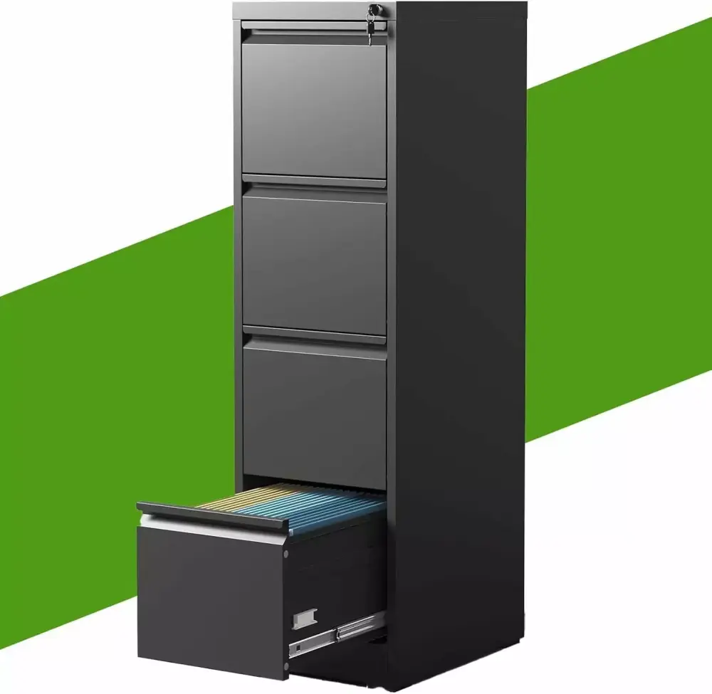 4 Drawer File Cabinet Lock Heavy Duty Metal Vertical Filing Cabinet Letter Legal A4 F4 Size Home Office Black YAQININ