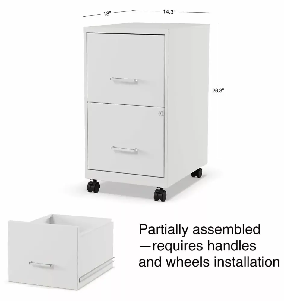 2-Drawer Vertical Mobile File Cabinet Letter Size Pearl White 18-Inch-D ZanQee