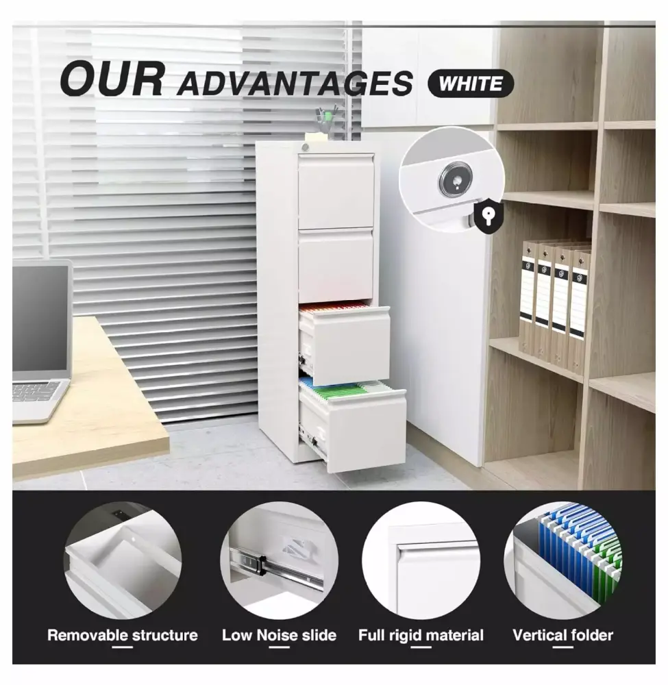 ZHANGHU 4 Drawer Tall Vertical File Cabinet Lock A4 Letter Legal White