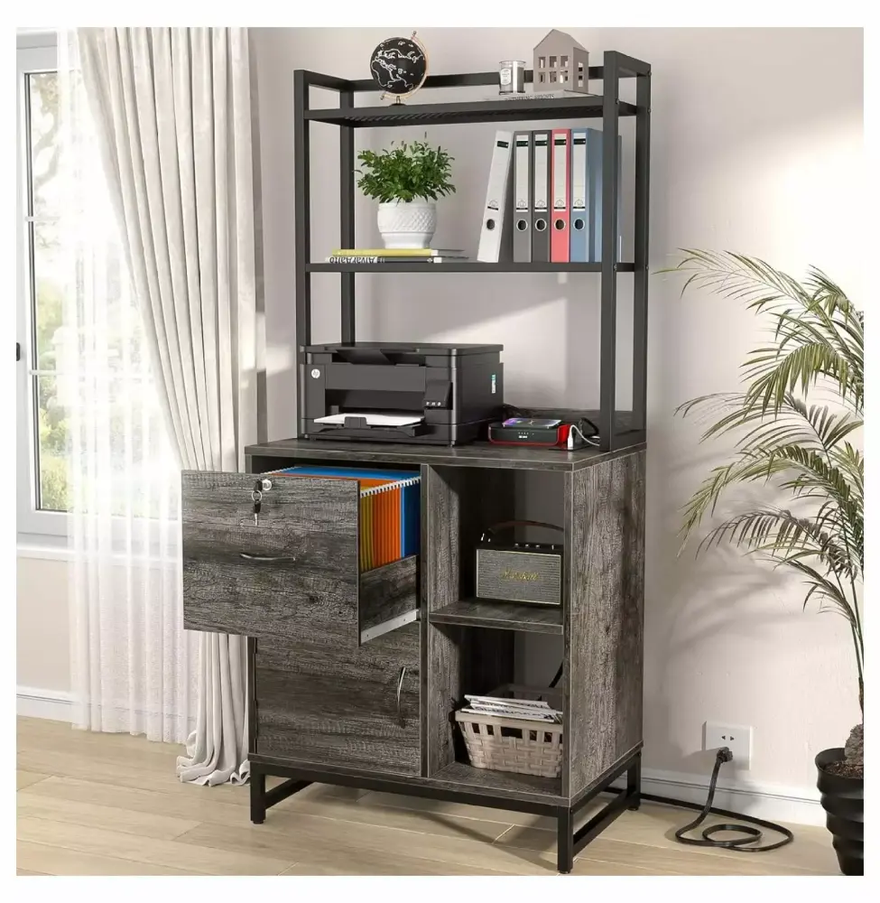 ZHANGHU Vertical Filing Cabinet Lock Charging Station Large Drawer Wood File Cabinet Bookshelf Home Office