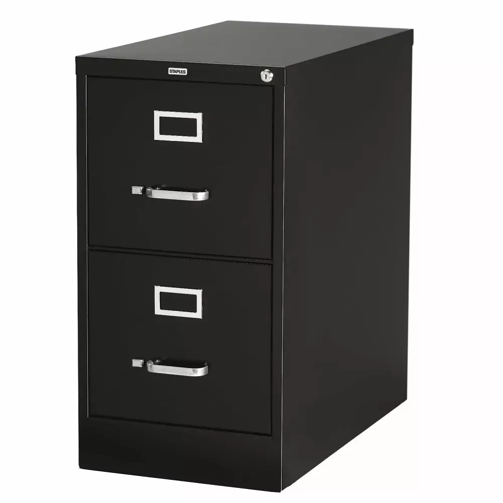 Staples 2-Drawer Vertical File Cabinet Locking Letter Size Black 26.5D