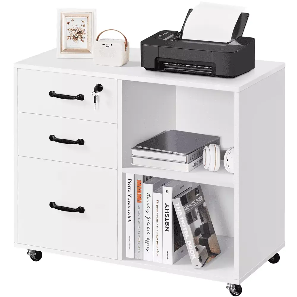 SmileMart Mobile Vintage File Cabinet 3-Drawer Home and Office White Smile Mart