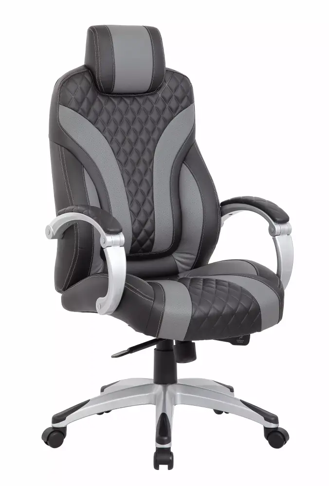 Boss Office Hinged Arm Vinyl Executive Chair Black Gray Ergonomic Boss Office Products