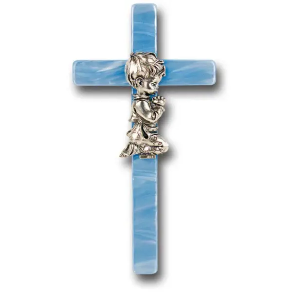 Geometric Metal Wall Cross - Praying Boy