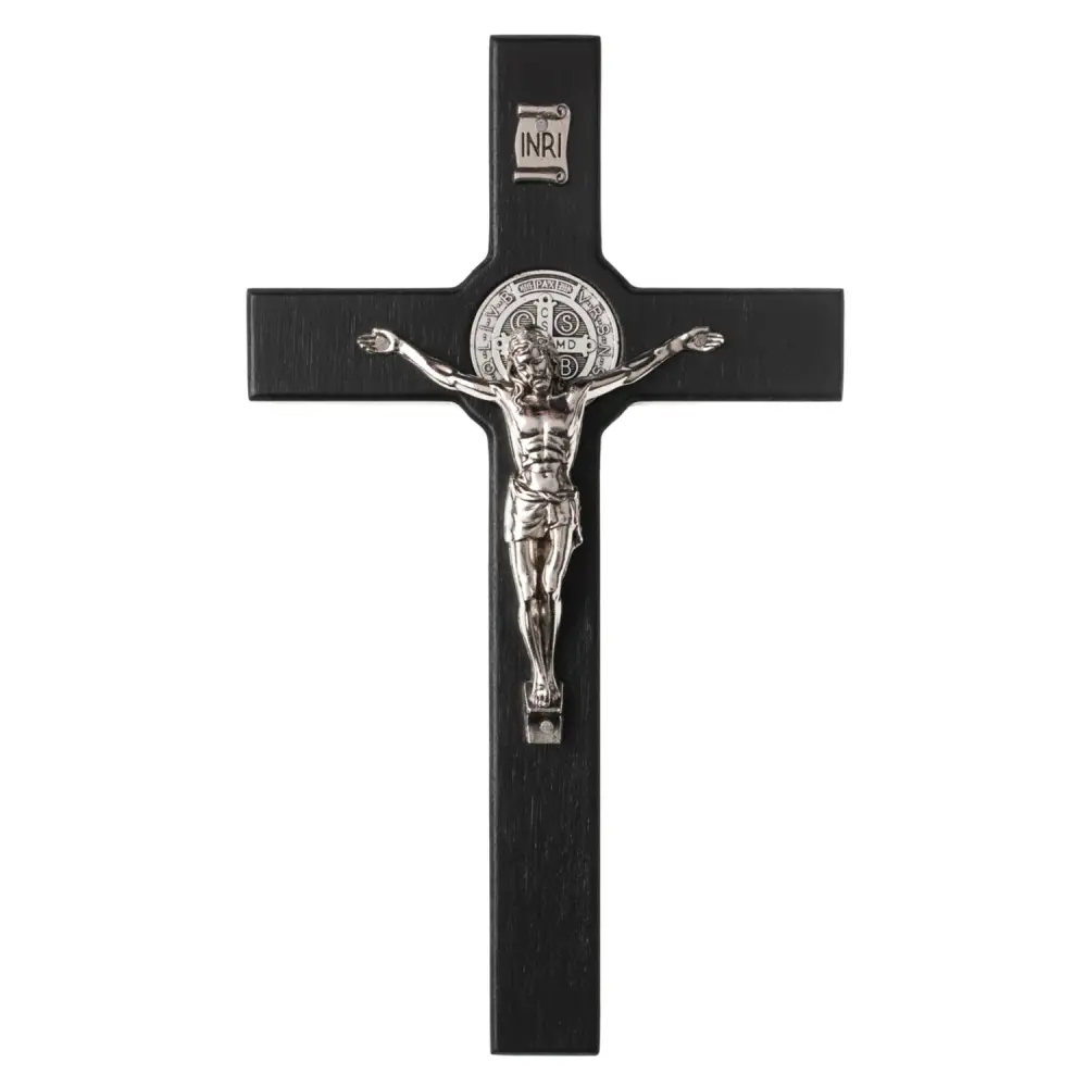 Hardwood Hanging Cross St. Benedict hanging Black 18x10x1.8cm