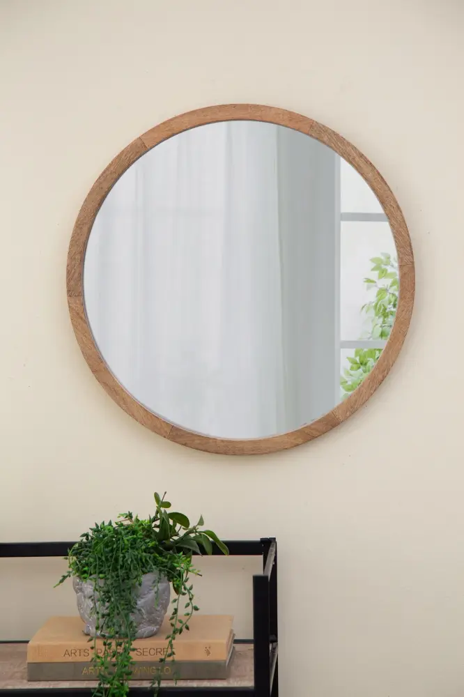 Circle Wall Mirror Hardwood Frame, Wall Mirror Living Room