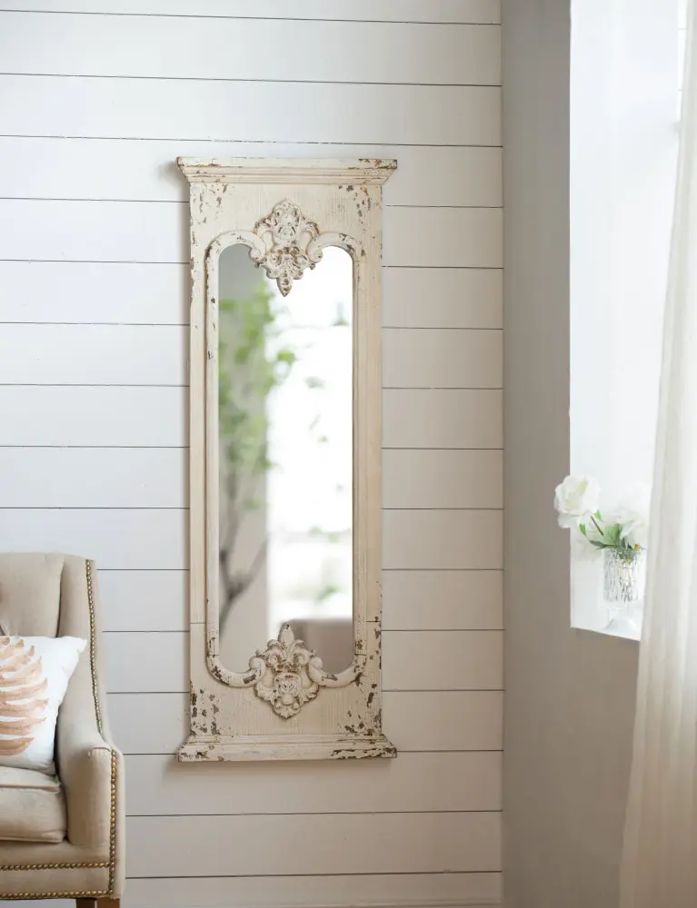 Full Length Mirror Solid Wood Frame, Floor Mirror Living Room Bedroom Entryway - Pearl Dressing Room