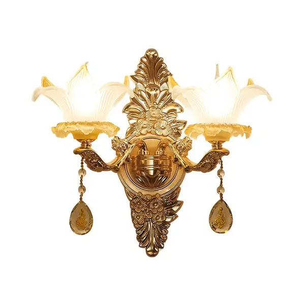 Gold Lily Shade Wall Mounted Lamp Classic Ribbed Glass 1/2-Bulb Living Room Wall Light