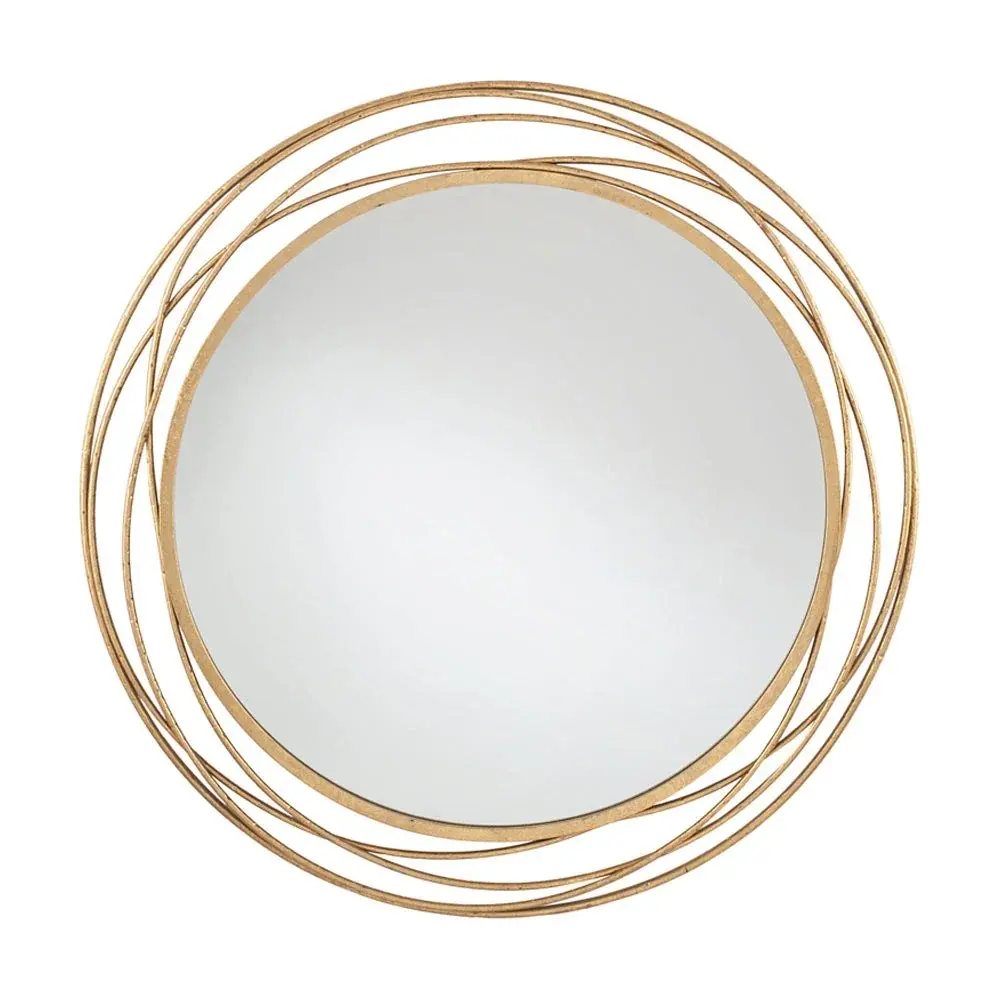 Vintage Distressed Metallic Round Wall Mirror - Antique Gold