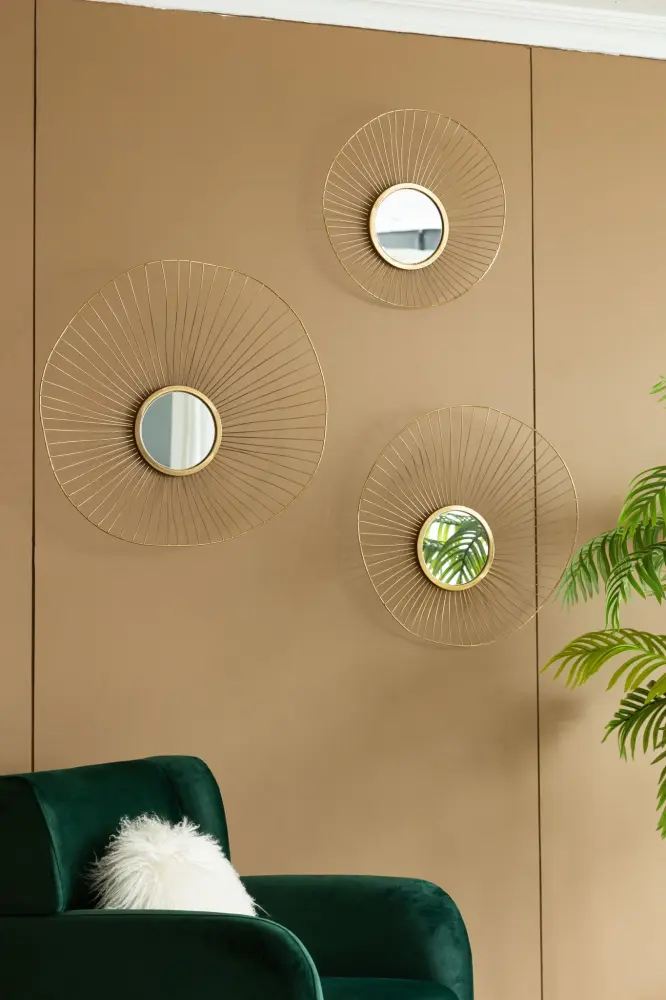 Wall Mirror Abstract Designed Wall Mirrors WithFrame Home & Office, Top Sideboard (Set 3) - Gilded