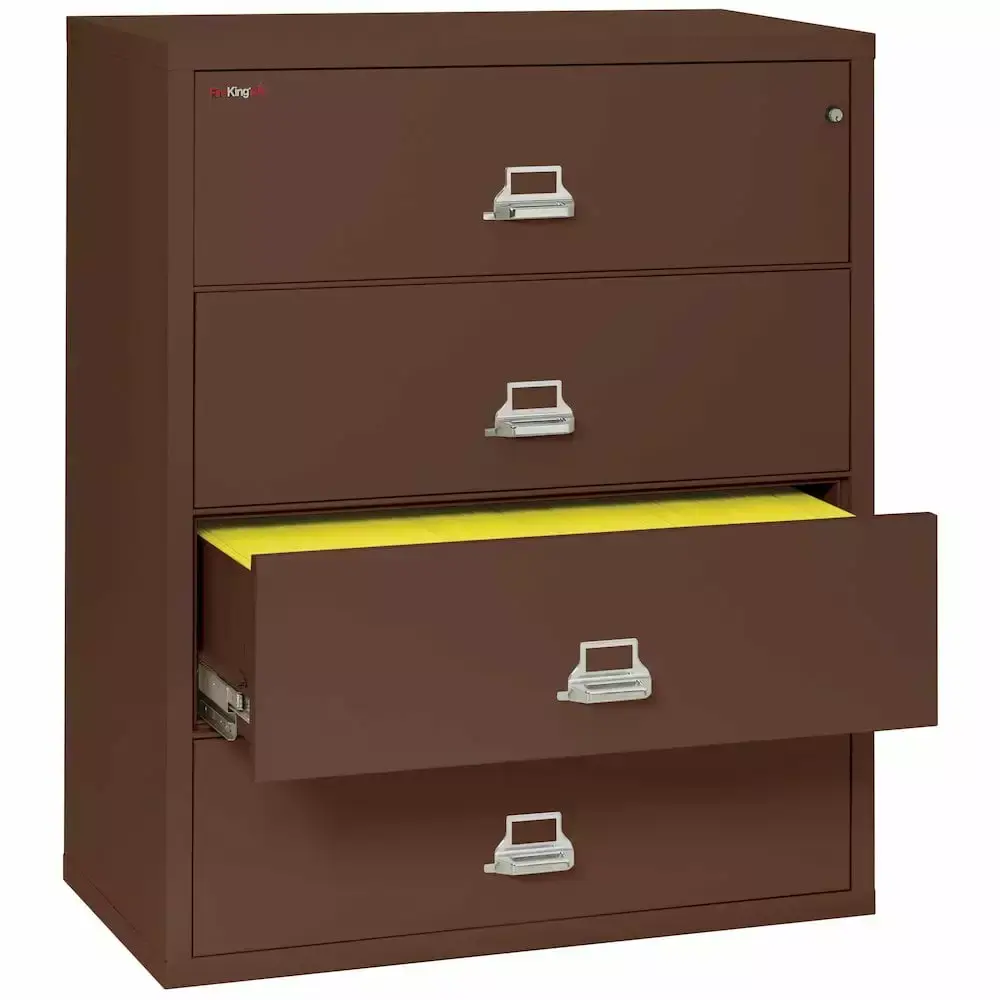 44 Wide Brown 4-Drawer Lateral File Cabinet Office Storage Solution FireKing
