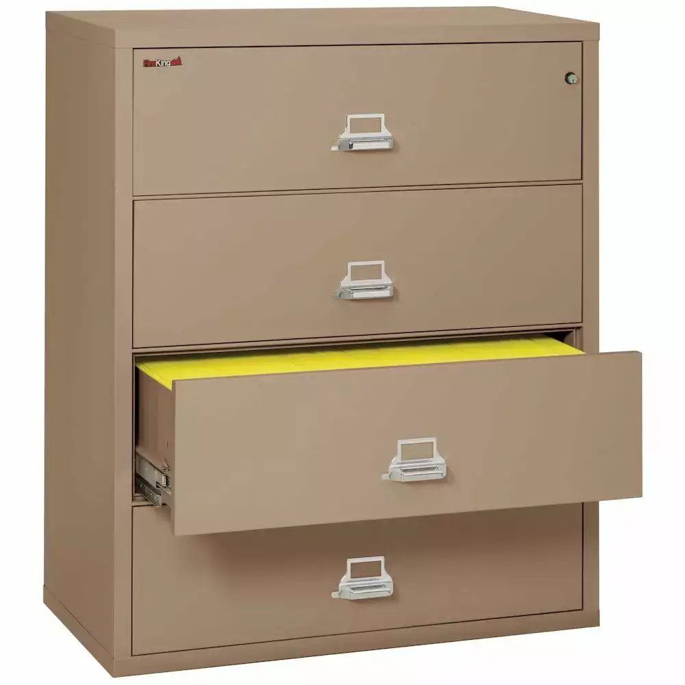 44 Wide Taupe 4-Drawer Lateral File Cabinet Office Storage FireKing