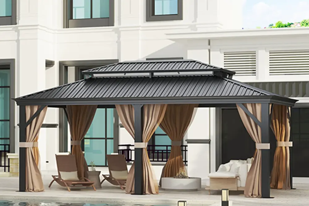 Hardtop Gazebo, Aluminum Galvanized Metallic Double Roof Gazebo