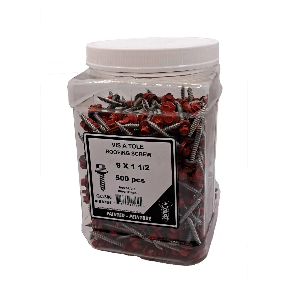 Vivid Red Painted Roofing Screw, #9 x 1-1/2" (500 Units)