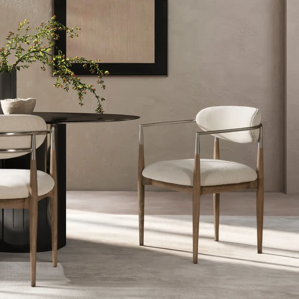 Artemis - Mixed Material Upholstered Dining Arm Chair - Snug White Sommelier Design
