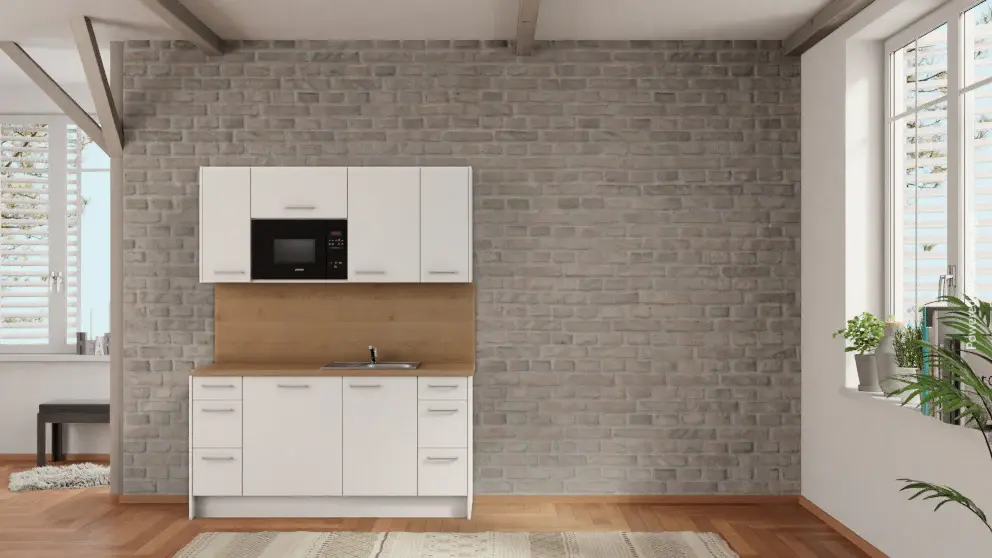 nobilia office kitchen Koblenz 165 cm alpine pearl matte Provence oak dishwasher