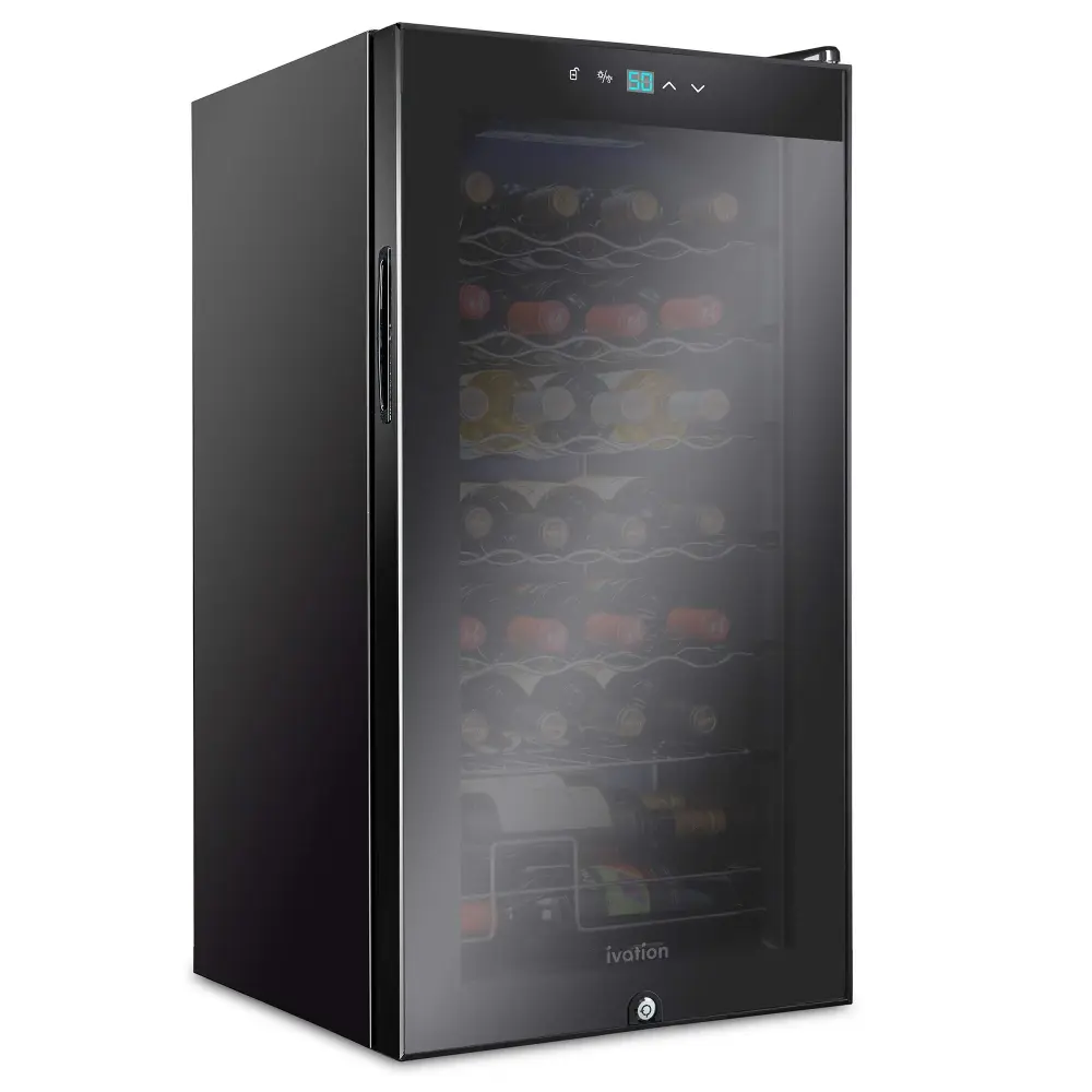 Ivation 28 Bottle Compressor Wine Refrigerator, Freestanding Wine Cooler Lock, Jet-black