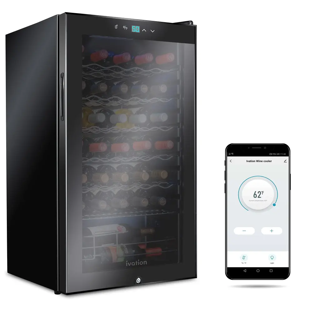 Ivation 34 Bottle Freestanding Wine Refrigerator, Wine Fridge Wi-Fi Smart App Control, Charcoal