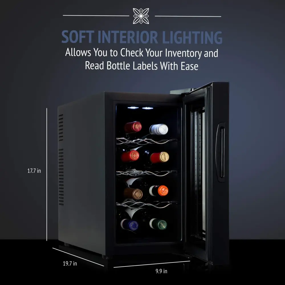 Ivation 8 Bottle Thermoelectric Wine Cooler, Quiet Freestanding Wine Fridge, Onyx