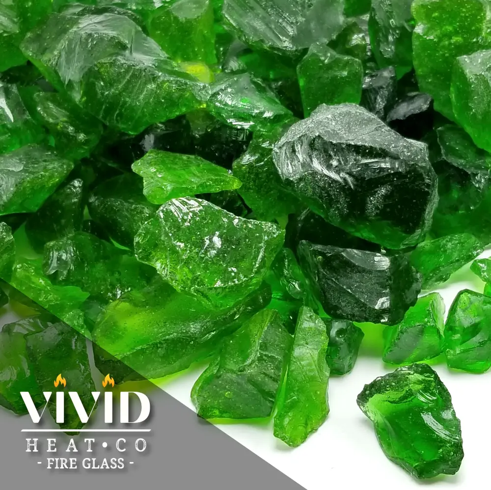 10lbs VIVID Heat "Emerald Green" 1/4" - 1/2" Medium, - Tempered Fire Glass