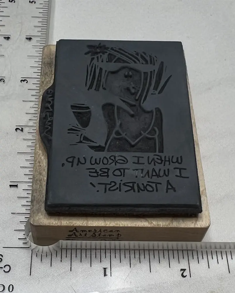 Emerson Quillin BE TOURIST American Art Girl Wine EM 7010 Tpr Stamp