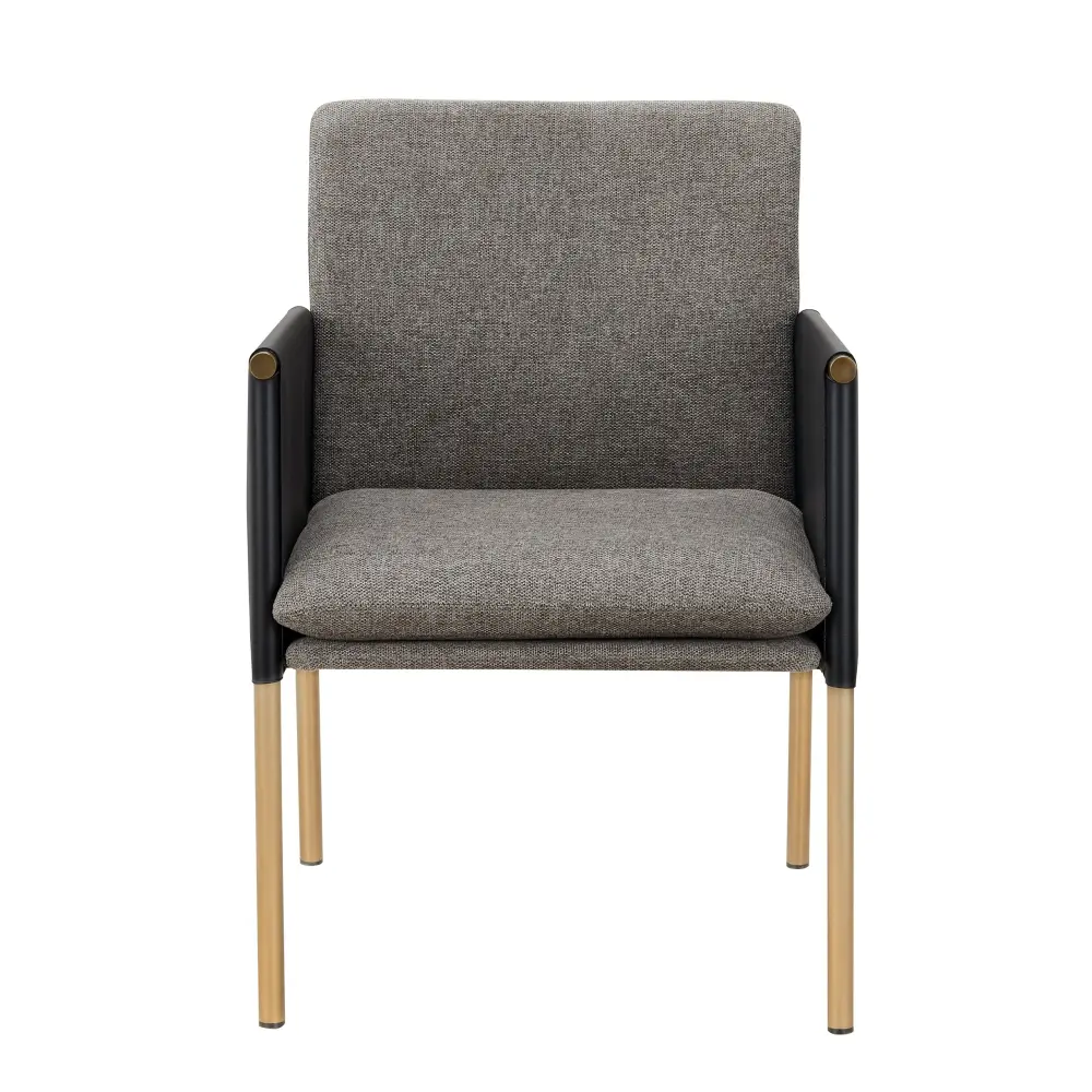 Modrest Engel - Contemporary Dark Grey Vegan Leather + Grey Fabric + Antique Brass Dining Chair