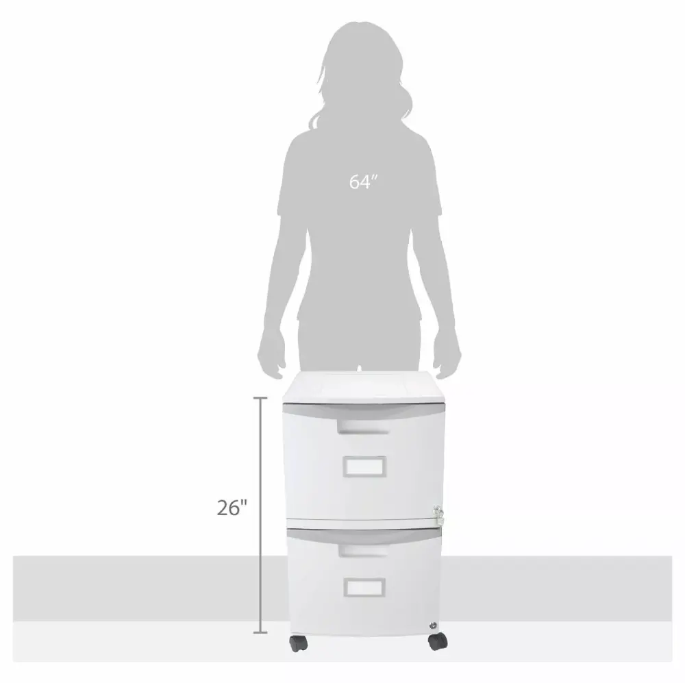 DazzAura Two-Drawer Mobile File Cabinet Lock 14.8 x 18 x 26-Inch Gray