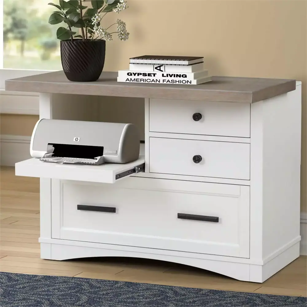Bowery Hill Traditional Wood Functional File Cabinet Power Center White