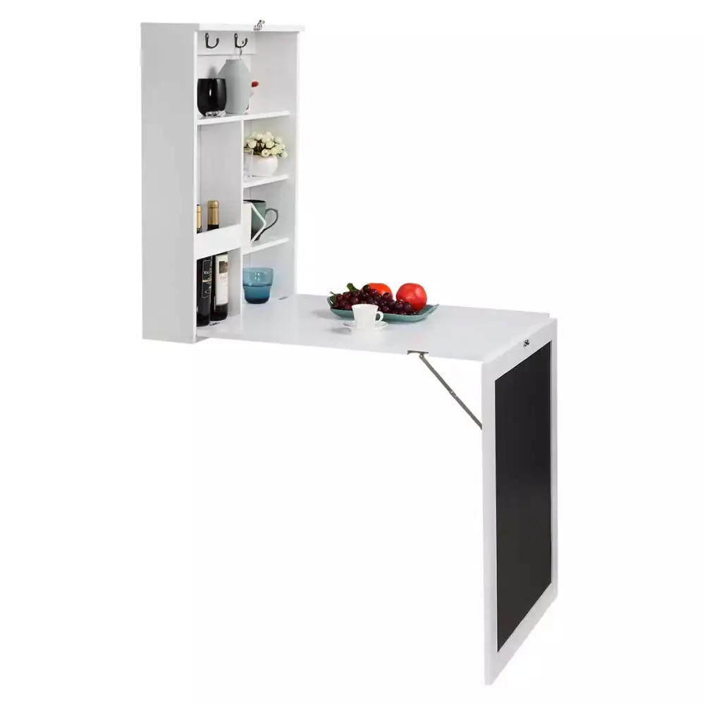 Hommoo Fold Out Wall Mount Computer Desk Large Storage Area White Convertible Table