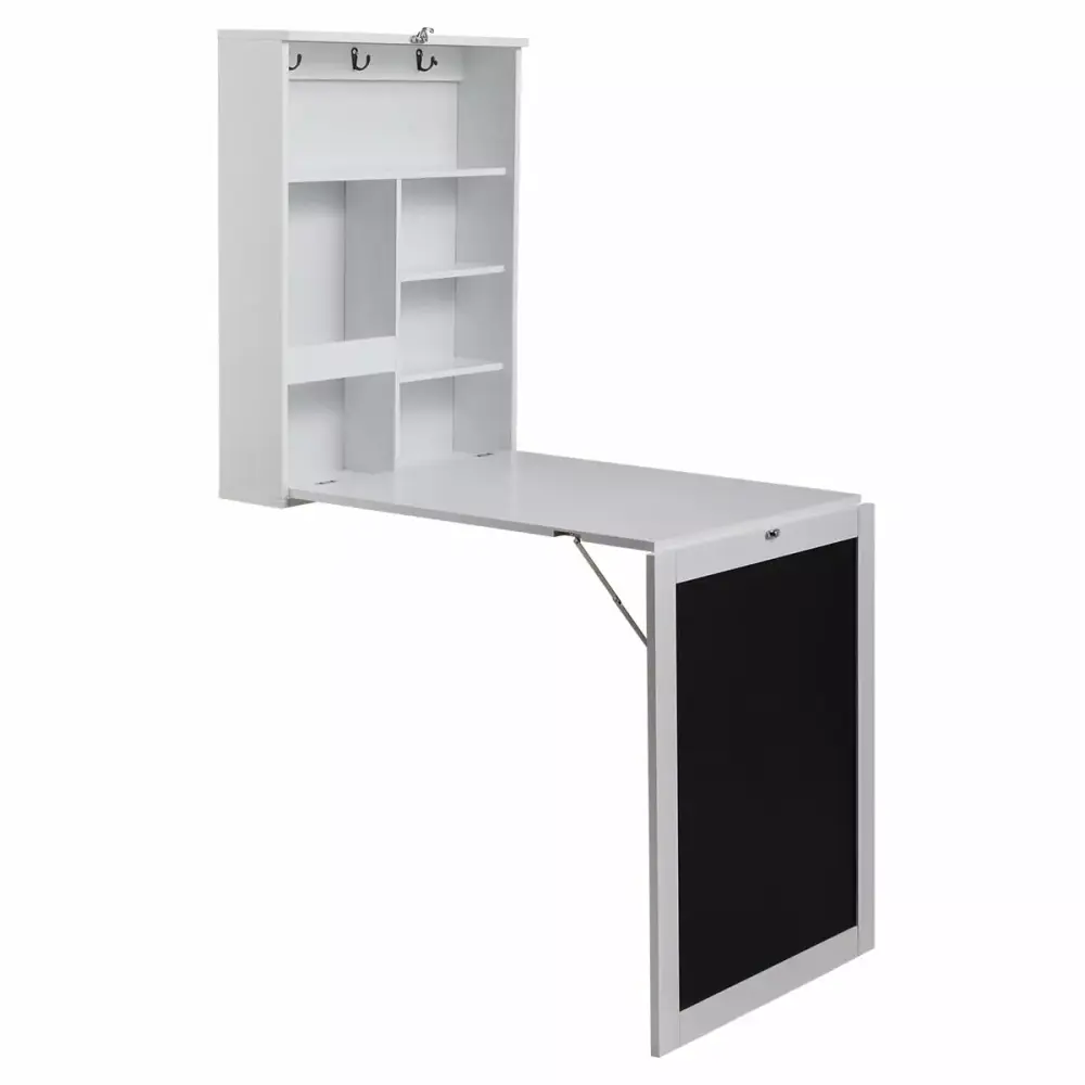 Hommoo Fold Out Wall Mount Computer Desk Large Storage Area White Convertible Table