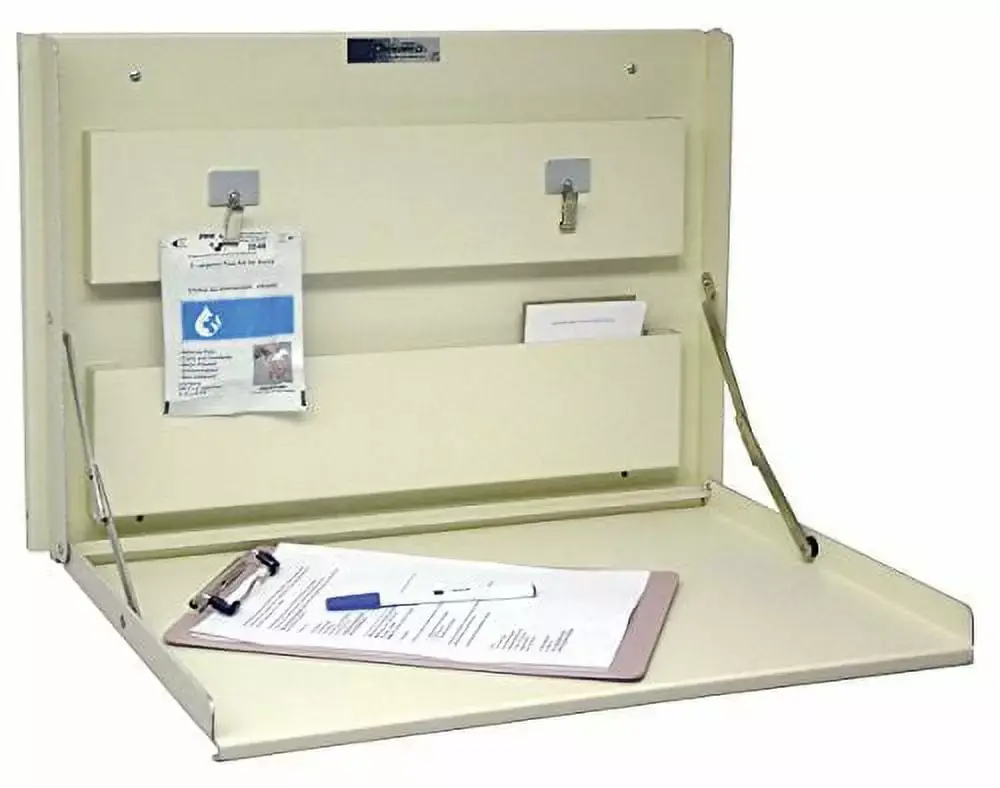 Omnimed Wall Desk Built- Storage Beige Space Saving Home Office Workstation