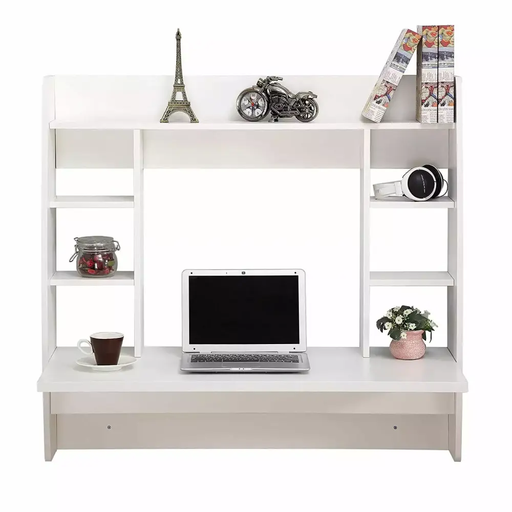 UBesGoo White Floating Wall Mounted Computer Desk Storage Shelf PC Laptop