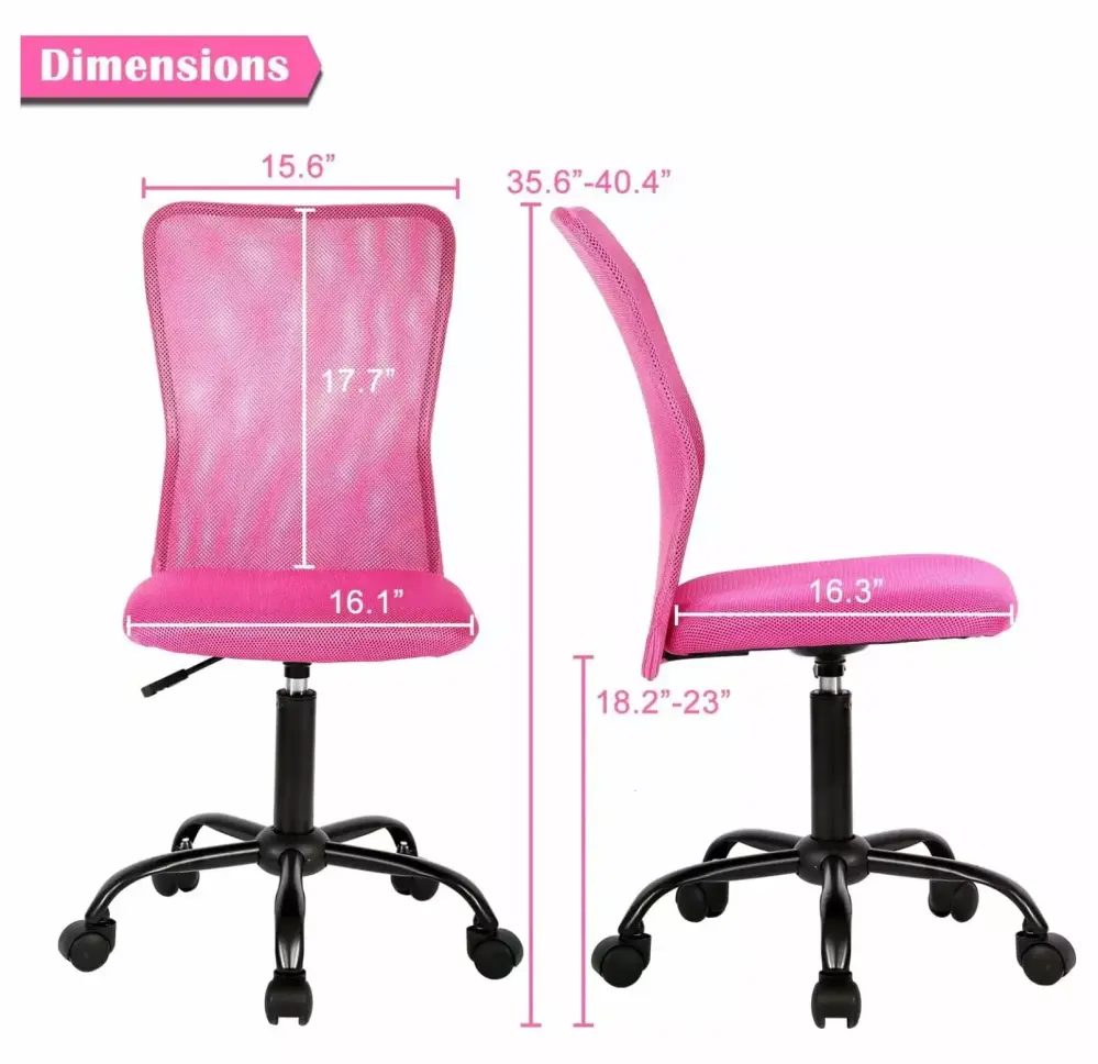 Cute Adjustable Armless Ergonomic Office Chair Mesh Back Soft Seat Swivel Rolling Task Chair Women Drevy