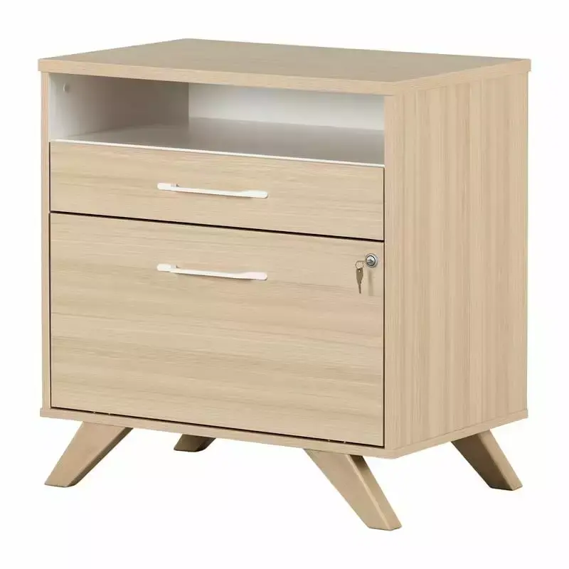 Pemberly Row Contemporary 2-Drawer File Cabinet Soft Elm Oak and White Office Furniture