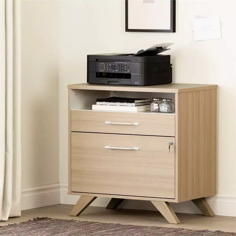 Pemberly Row Contemporary 2-Drawer File Cabinet Soft Elm Oak and White Office Furniture