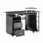 EEPHO D&N Solid Wood Computer Desk PC Roller Storage Shelves File Cabinet Two Drawers CPU Tray Black 47.24L