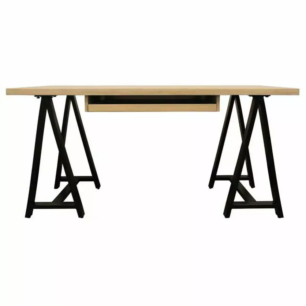 HomeRoots 60 Inch Oak Solid Wood Executive Desk Ivory and Black Finish