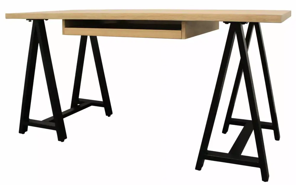 HomeRoots 60 Inch Oak Solid Wood Executive Desk Ivory and Black Finish